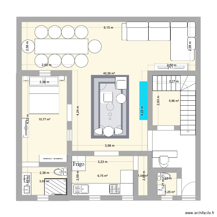 RDC Riad 2. Plan de 7 pièces et 70 m2