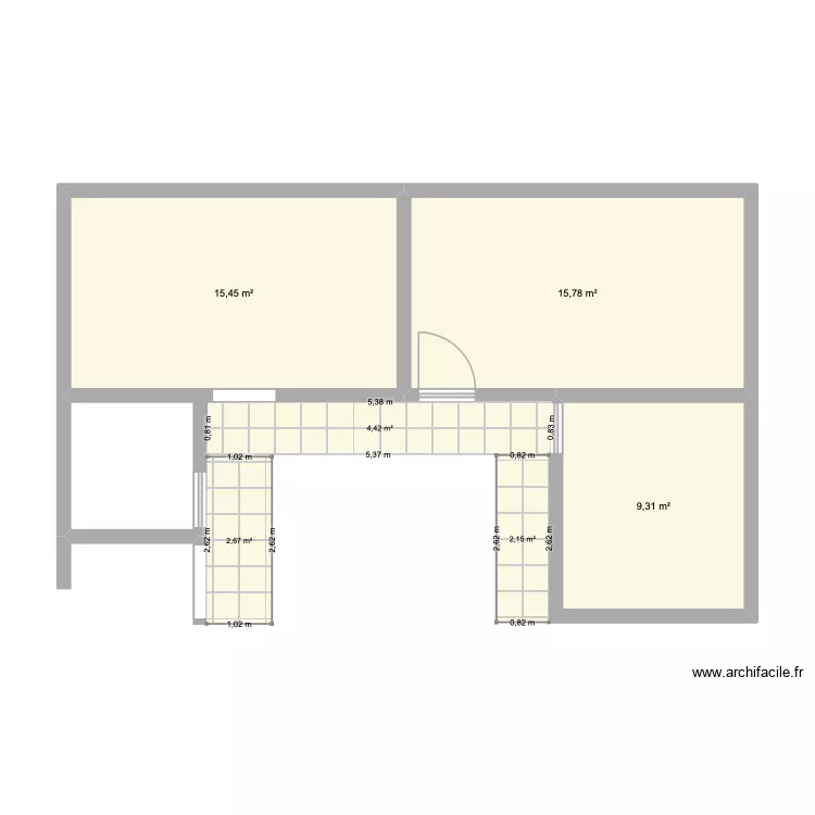 1er etage. Plan de 3 Pièces et 41 m²