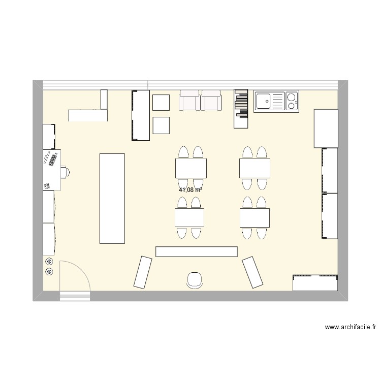 Classe. Plan de 1 pièce et 41 m2