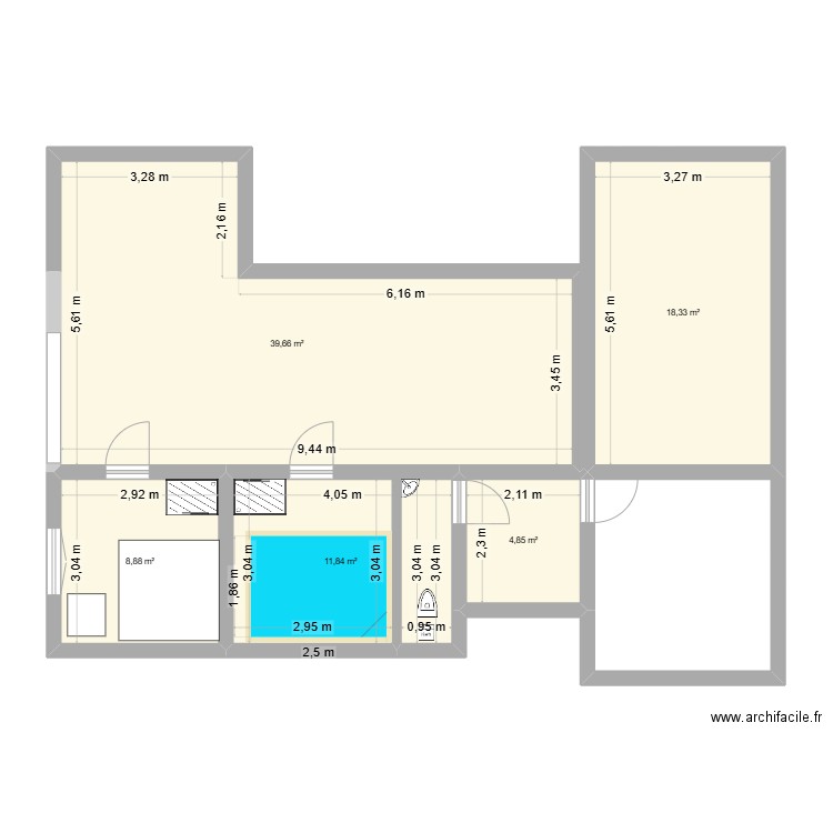 A fleur d'eau. Plan de 5 pièces et 84 m2