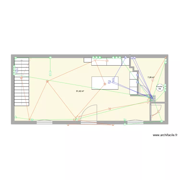 Rez de chauss&eacute;e plancher. Plan de 2  et 59 m²