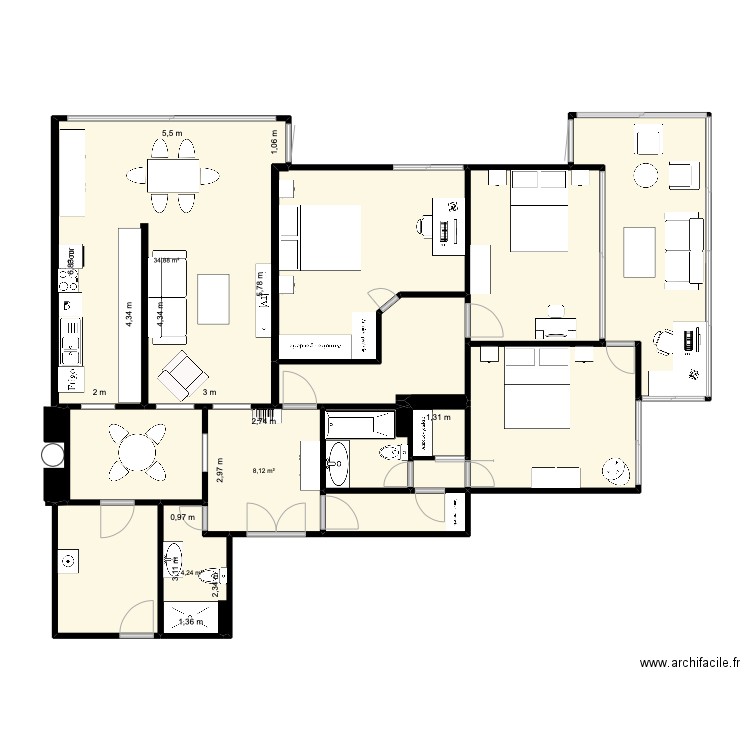 Plan Le Chesnay V3 CH. Plan de 15 pièces et 139 m2