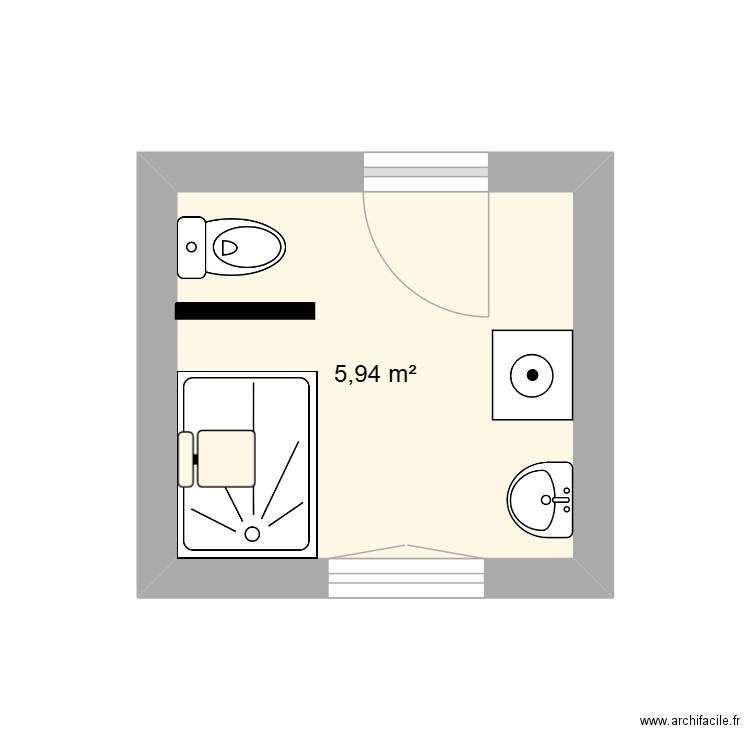 HATTAB SDB actuelle. Plan de 1 pièce et 6 m2