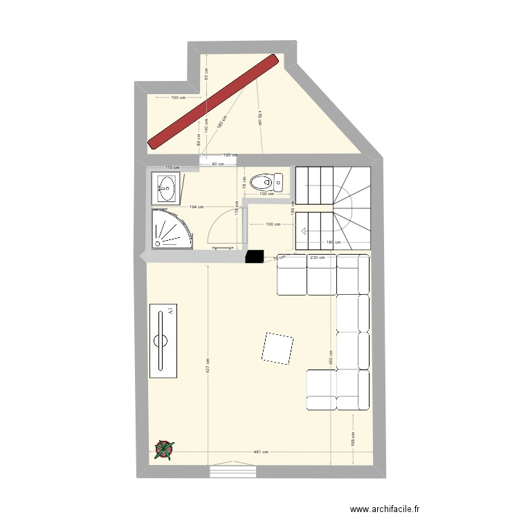 Saint-Hilaire 1er étage v2. Plan de 2 pièces et 36 m2