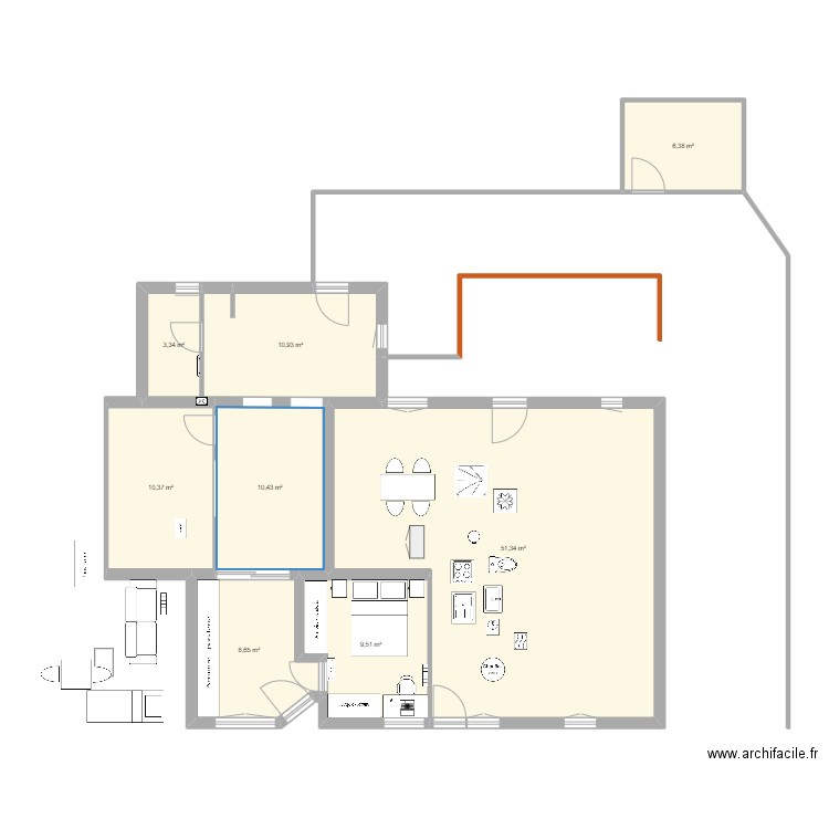 appart 2 chambre seule. Plan de 8 pièces et 111 m2