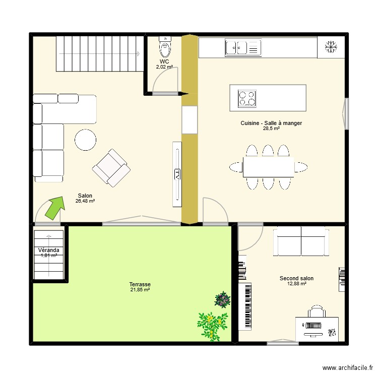 Niveau 1. Plan de 6 pièces et 94 m2
