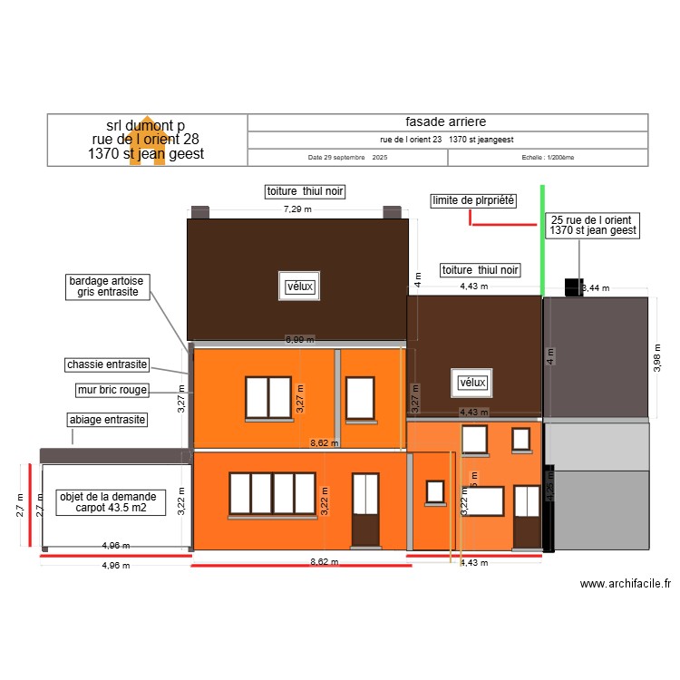 facade arriere. Plan de 0 pièce et 0 m2