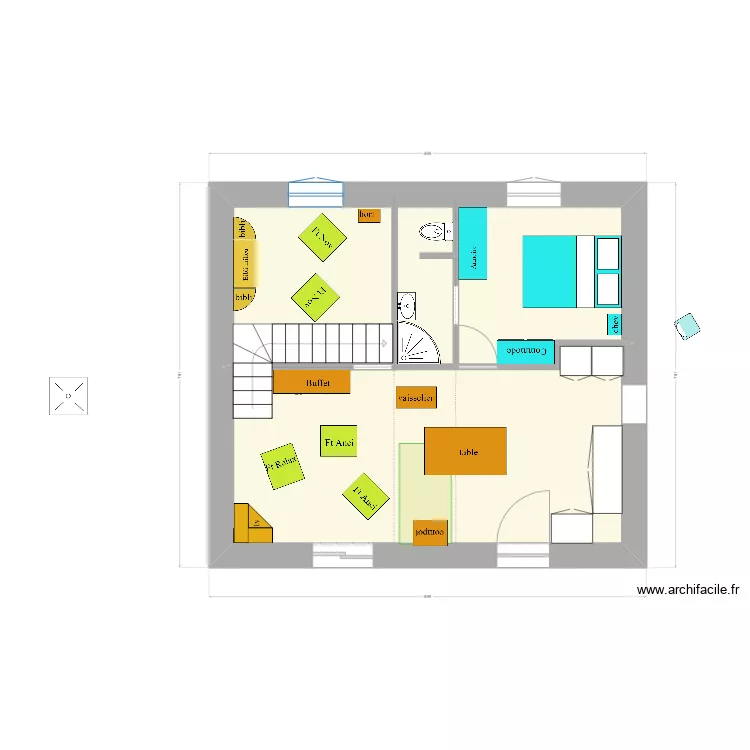 en face : chambre au poele 2. Plan de 