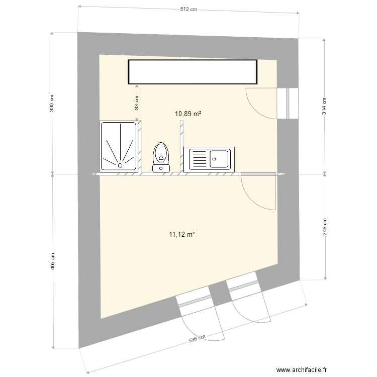 Local Tech 03. Plan de 2 pièces et 22 m2