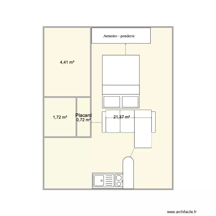Studio. Plan de 4  et 28 m²