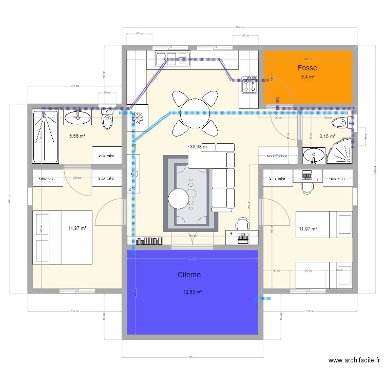 maison 2ch V3. Plan de 7 pièces et 82 m2