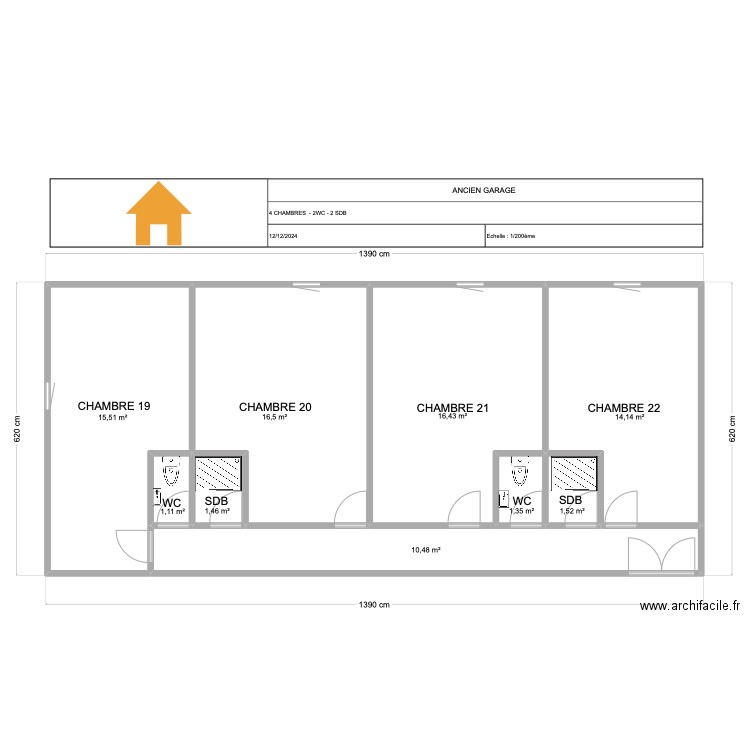 ancien garage . Plan de 9 pièces et 79 m2