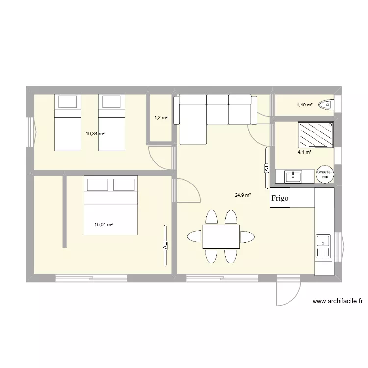 maison 2 montchenu. Plan de 6 pièces et 57 m²