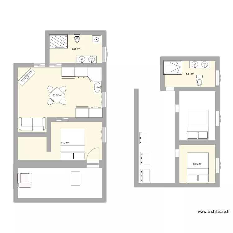apart 2. Plan de 5 et 49 m² apart 2. Plan de 5 et 49 m²
