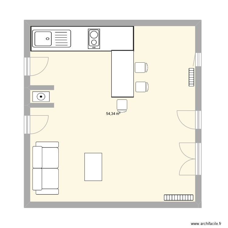Melun. Plan de 1 pièce et 54 m2