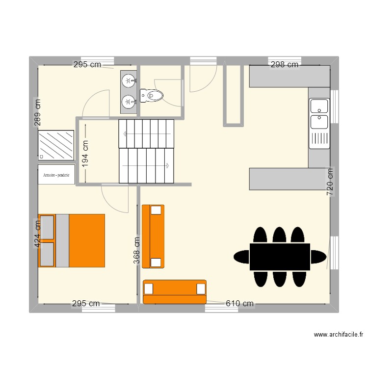 rdc. Plan de 1 pièce et 60 m2