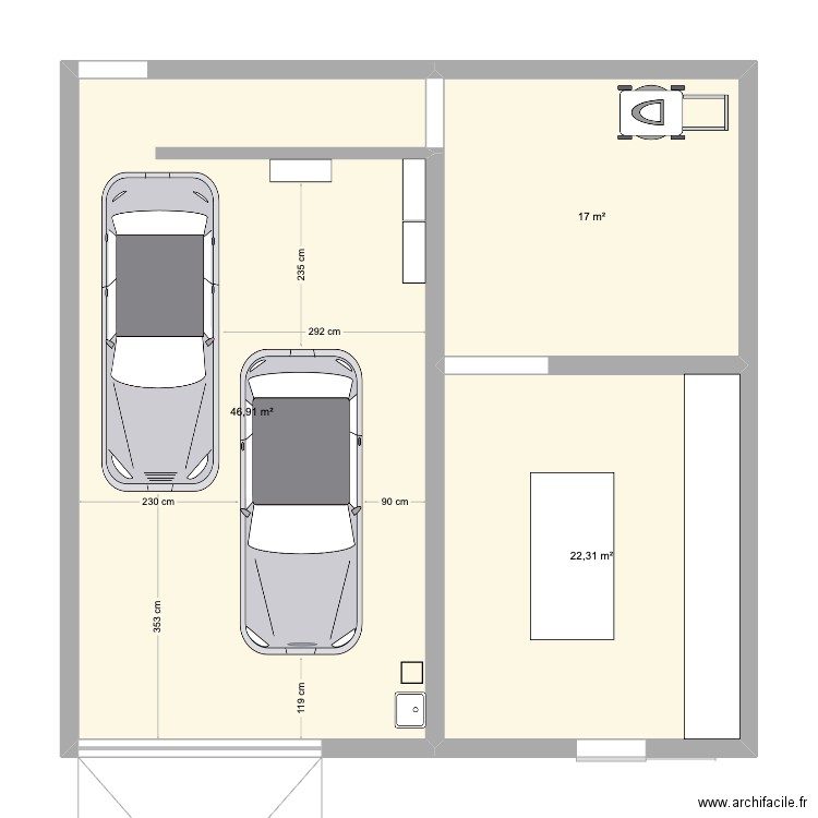 garage. Plan de 3 pièces et 86 m2
