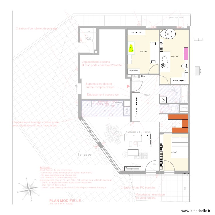 Appartement Sablier version dressing. Plan de 4 pièces et 37 m2