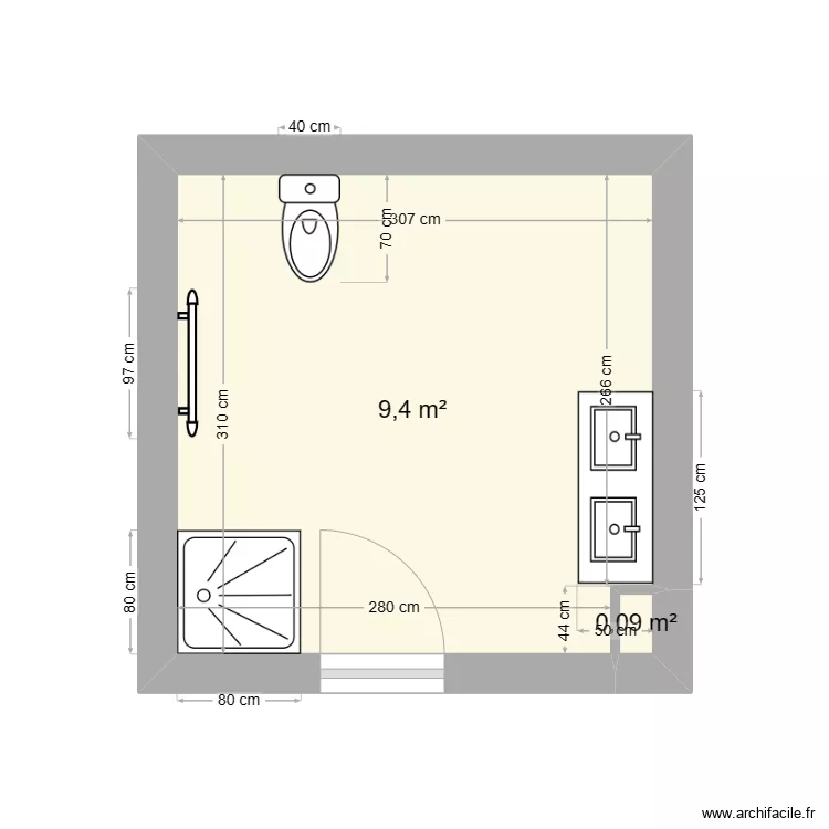 Salle de Bain (JAUNE). Plan de 