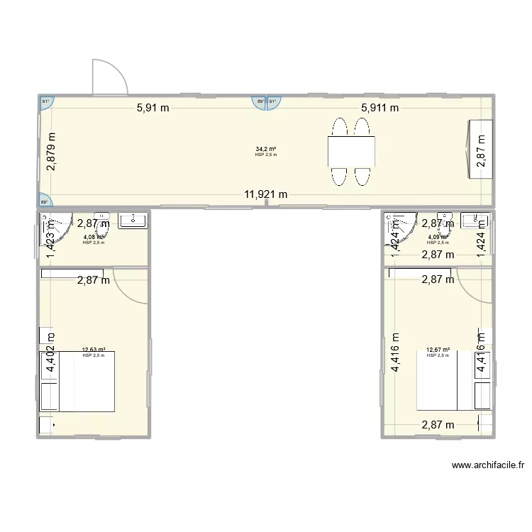 plan maison 18x4 algeco. Plan de 5  et 68 m²