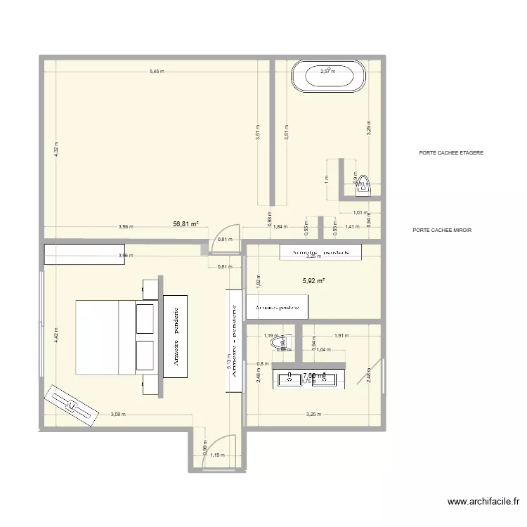 PLAN ENSEMBLE AVEC MOBILIER v3. Plan de 3  et 70 m²