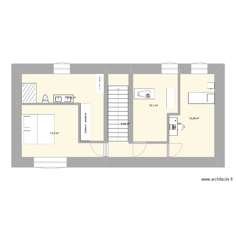 CHAMBRE. Plan de 5 pièces et 55 m2
