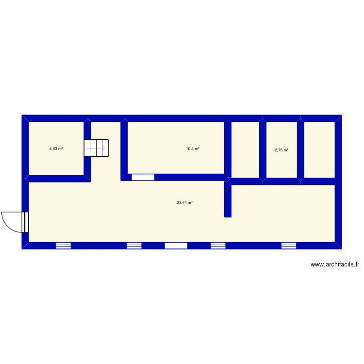 Écurie étage 1. Plan de 4 pièces et 52 m2