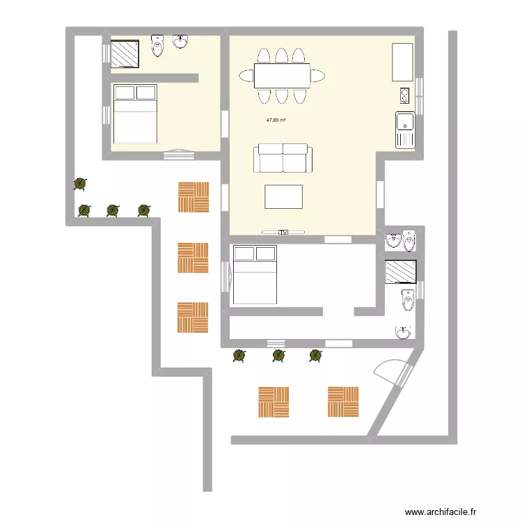Plan Sodoma Draft 1. Plan de 1 pièce et 48 m²