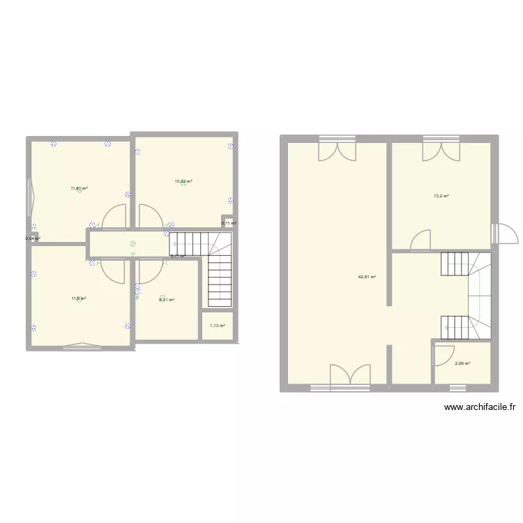 maison3. Plan de 11  et 107 m²