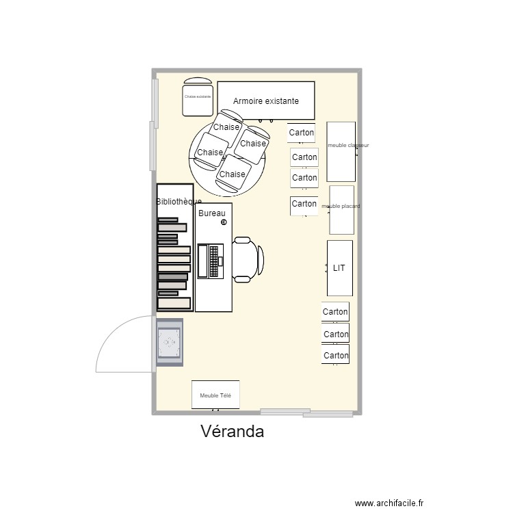 Véranda travaux carrelage. Plan de 1 pièce et 14 m2