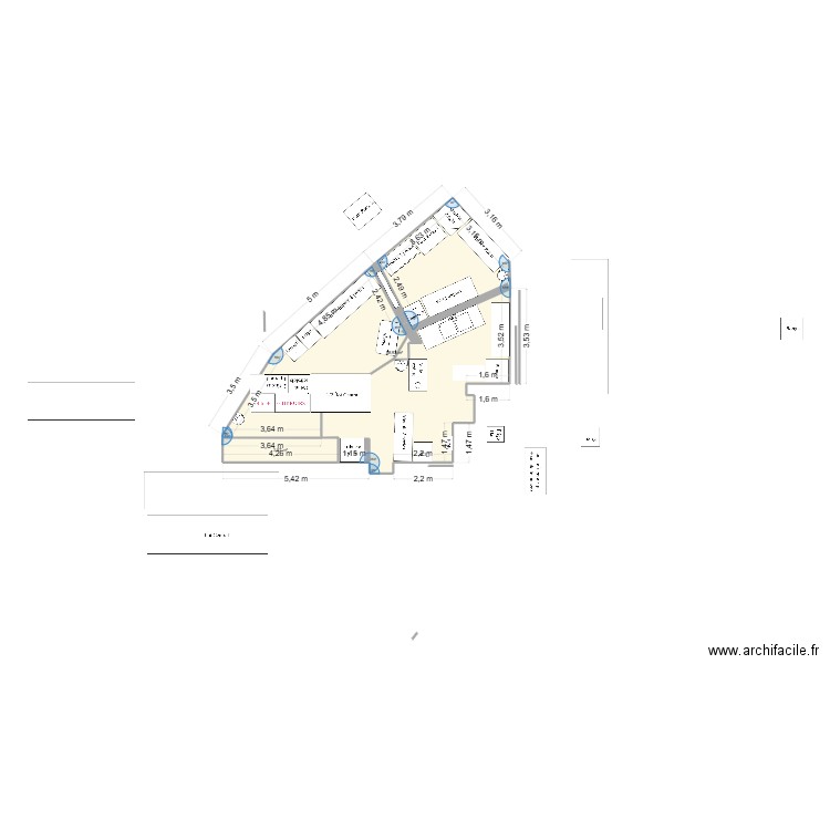 cuisine v5. Plan de 2 pièces et 63 m2