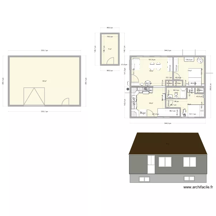 Rez-de-chauss&eacute;e_option 2. Plan de 10  et 107 m²