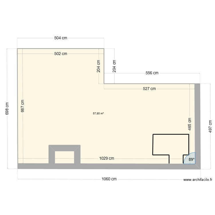 rerrsse. Plan de 1 pièce et 58 m2