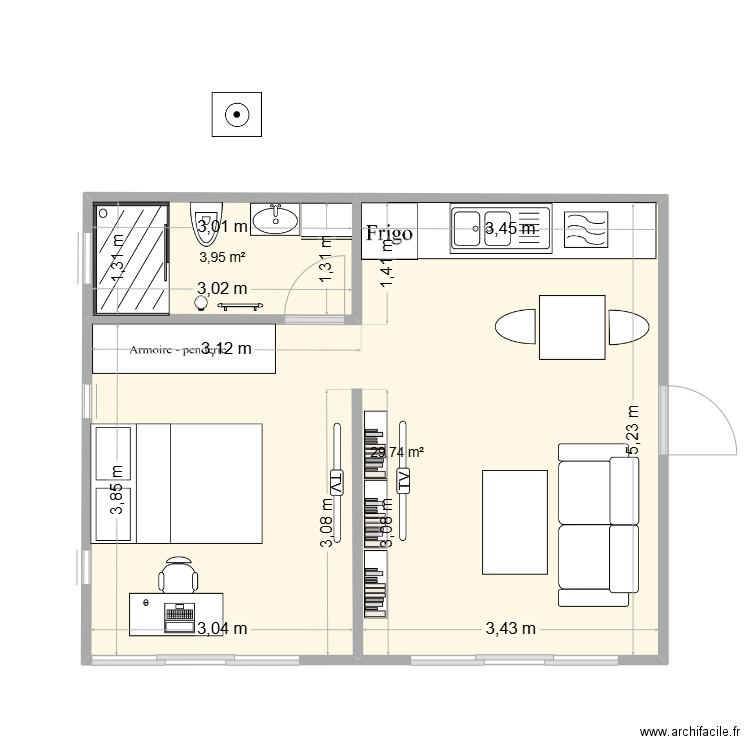 Maison abeille. Plan de 2 pièces et 37 m2