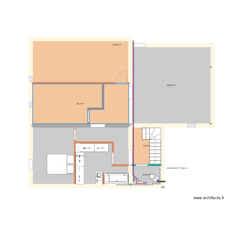 étage sonnac eau et evacuation modif. Plan de 6 pièces et 101 m2