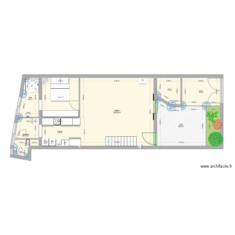 rez de chaussée V3. Plan de 10 pièces et 95 m2