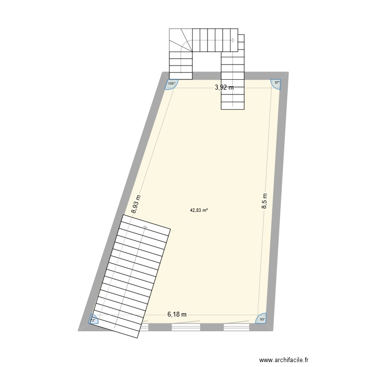 salon/cuisine. Plan de 1 pièce et 43 m2