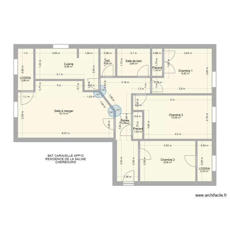 BAT CARAVELLE APP13. Plan de 12  et 81 m²
