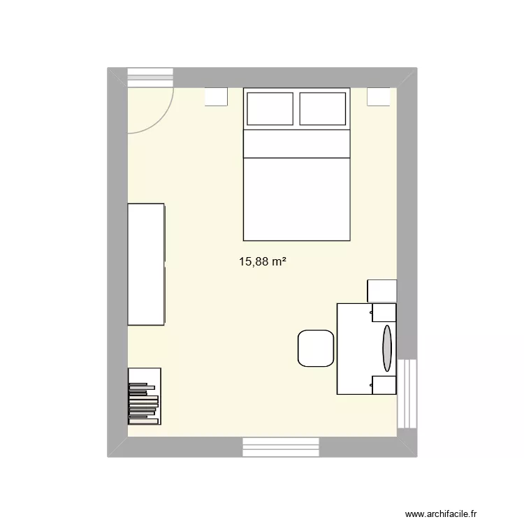 Chambre Nola Louvigny 2F. Plan de 1  et 16 m²
