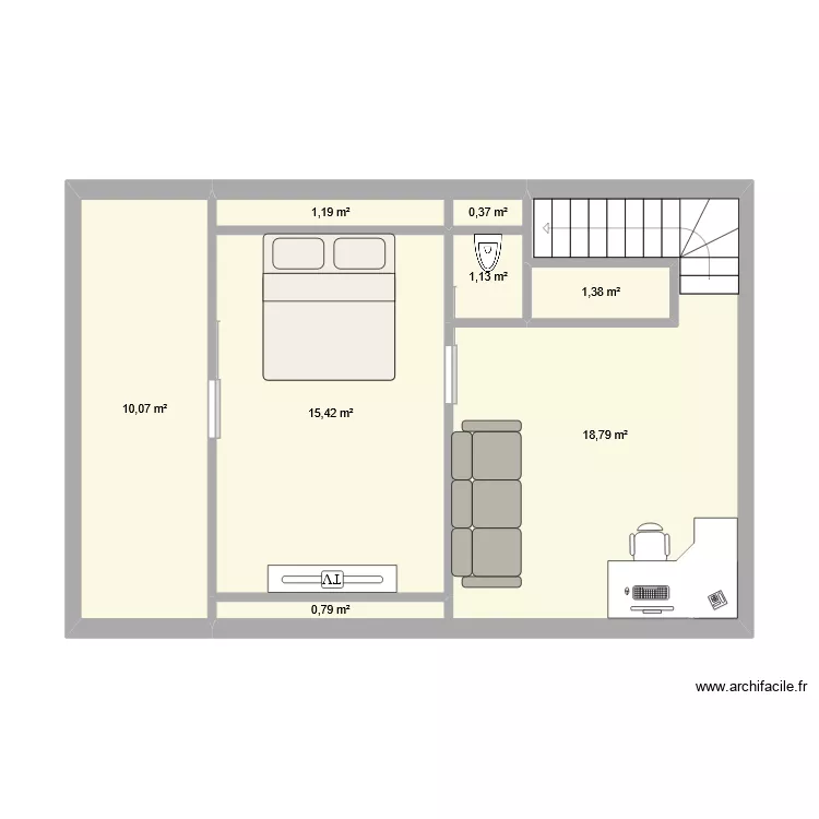 Projet ETAGE Mat&eacute;o. Plan de 8  et 49 m²