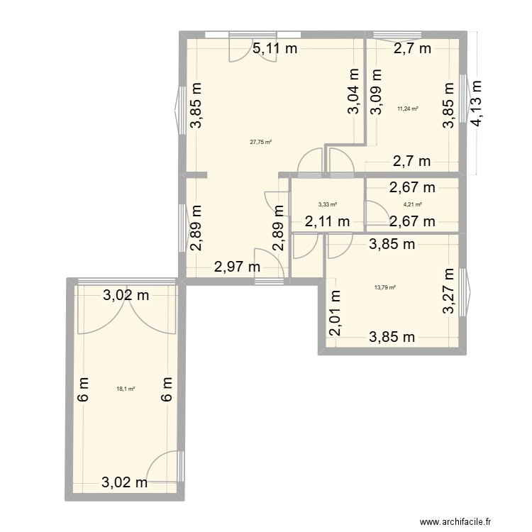 St Georges 2 avec cotations. Plan de 6 pièces et 78 m2