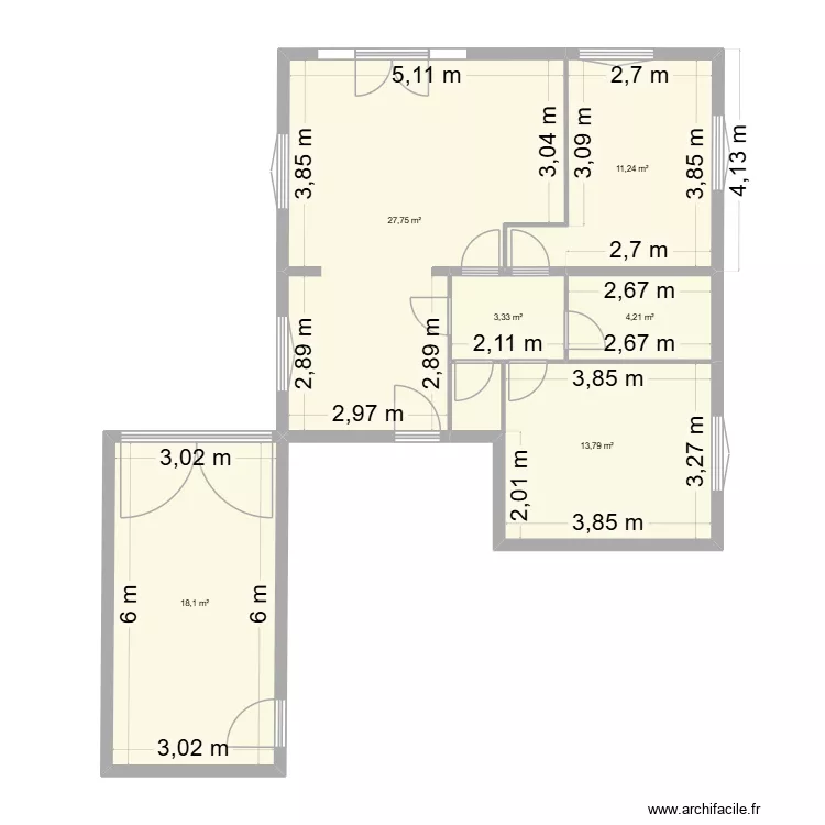 St Georges 2 avec cotations. Plan de 6  et 78 m²