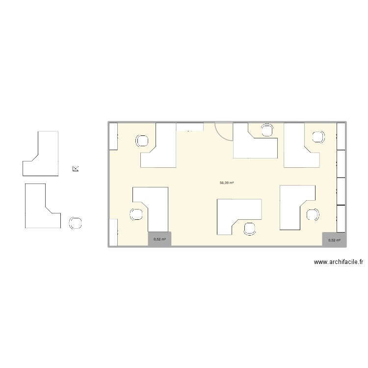 5.17 local. Plan de 3 pièces et 57 m2