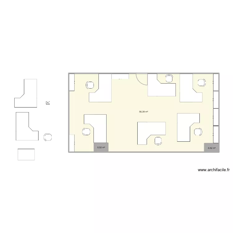 5.17 local. Plan de 3 pièces et 57 m²