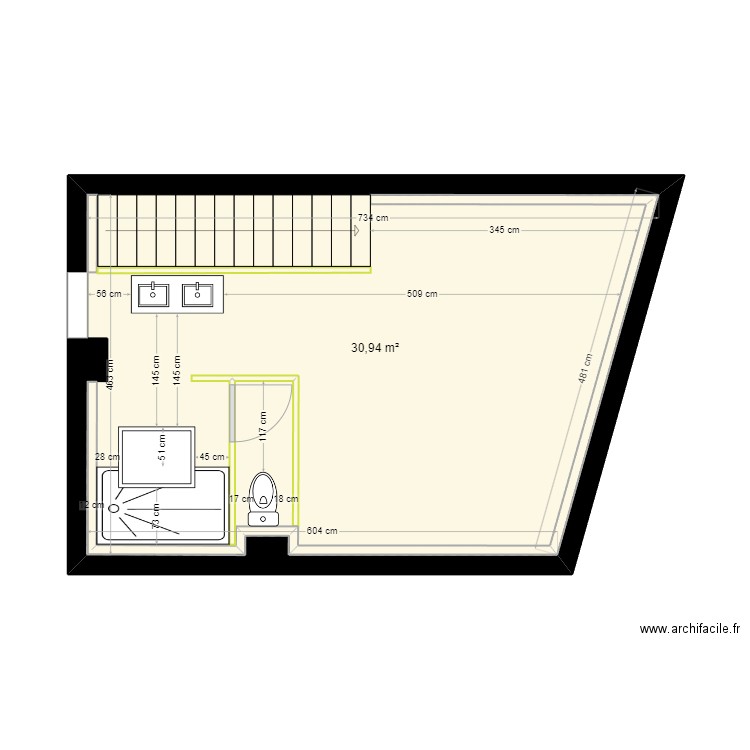 BERGER 2éme Etage plomberie. Plan de 1 pièce et 31 m2