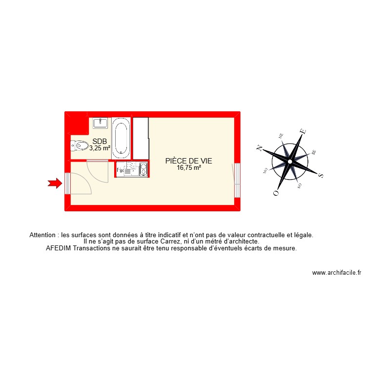 BI 28969 -. Plan de 3 pièces et 20 m2
