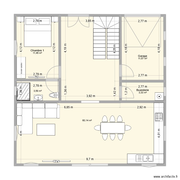 tchal. Plan de 5 pièces et 90 m2
