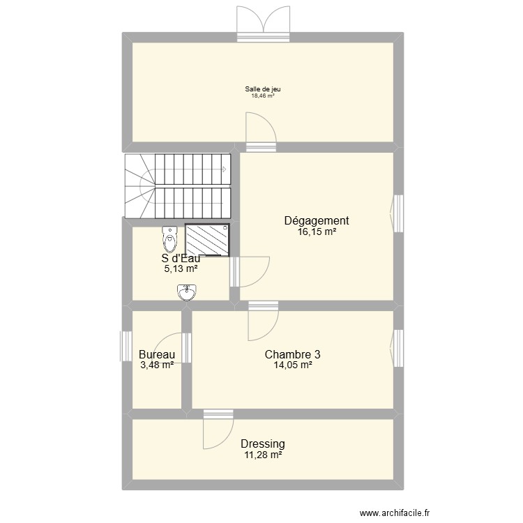 R+1. Plan de 6 pièces et 69 m2