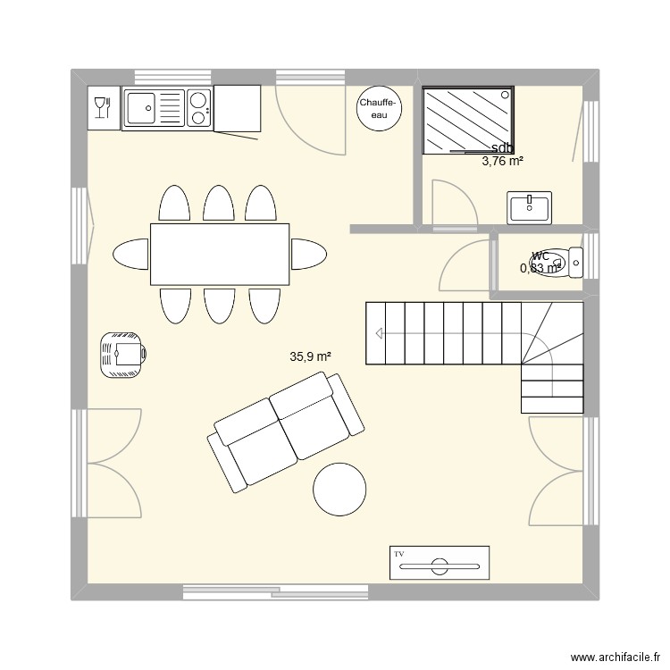 montbardon. Plan de 3 pièces et 40 m2