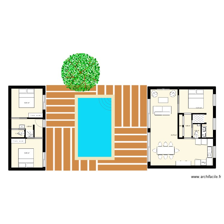 EN MIROIR SOUS LES PINS V2. Plan de 9 pièces et 76 m2